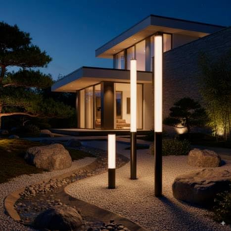 AHUJA INTERNATIONAL Modern Bollard Garden Light 18W Cylindrical Shape Black Body Outdoor Light Fixture for Outdoor Pathways, Lawns, Entrances, Driveways, and Landscape Light Warm White