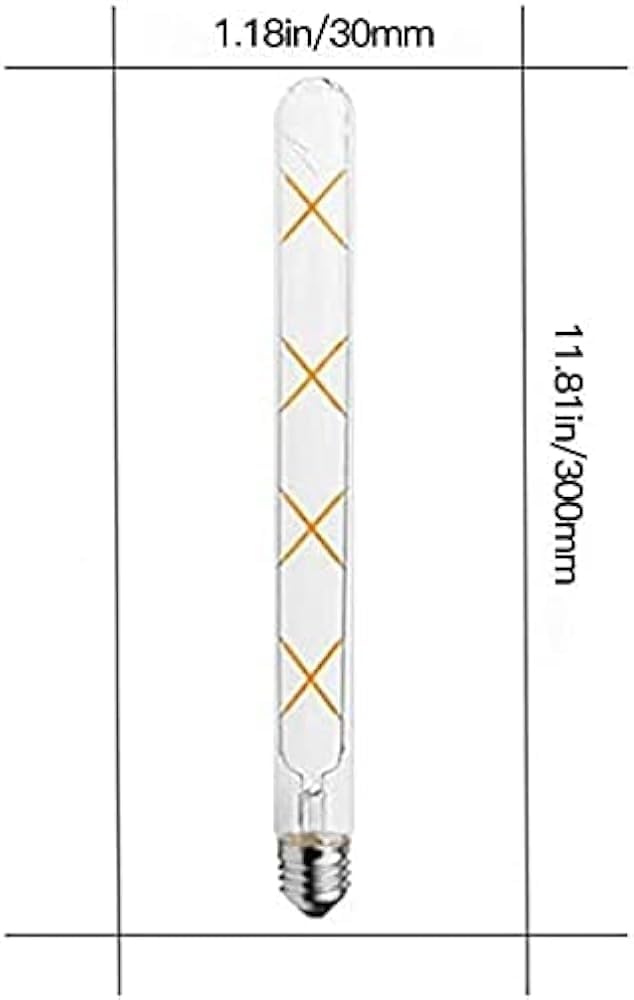 AHUJA INTERNATIONAL T300, T30 LED Long Tube Edison Bulbs, 8W Vintage LED Filament Bulbs, E26, E27 Base Warm White LED T10 Tubular Filament Lights 11.8inch Amber Glass Lamps