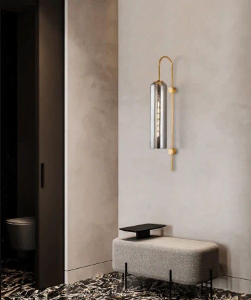 AHUJA INTERNATIONAL Luxury Modern Glass Wall Light with Metal Finish Decorative Indoor Wall Lamp for Bedroom, Living Room, Hotel & Cafe, Bar Warm Ambient Lighting Bulb Not Included , Smokey Glass Pack of 1