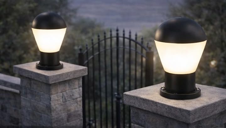 AHUJA INTERNATIONAL Garden Gate Light 7W Outdoor Pillar Light Fence Column Plastic Shell with Glass Exterior Post Lamp Suitable for Courtyard, Terrace, Balcony Gate Light Warm White , Size 320mm