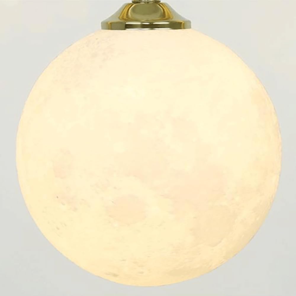 AHUJA INTERNATIONAL Creative Moon Pendant Light, Spherical 3D Printing Hanging Lights, G9 Socket, Suspension Lamp, Modern Minimalist Chandelier for Bedroom Bedside