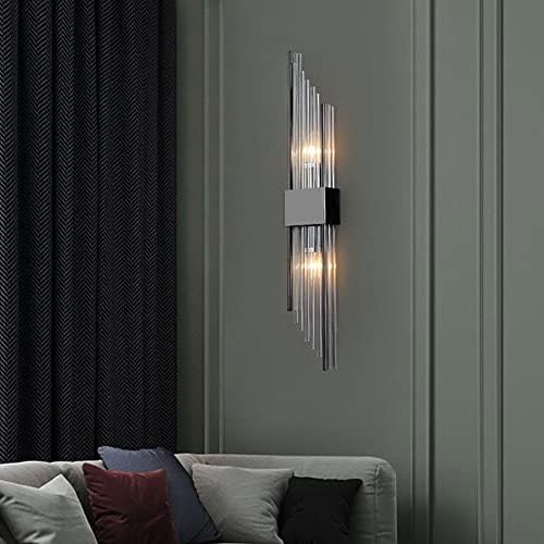 Ahuja International Modern Long Strip Glass Wall Light European Crystal Wall Mount Fixture Stainless Steel Finish Wall Lamp