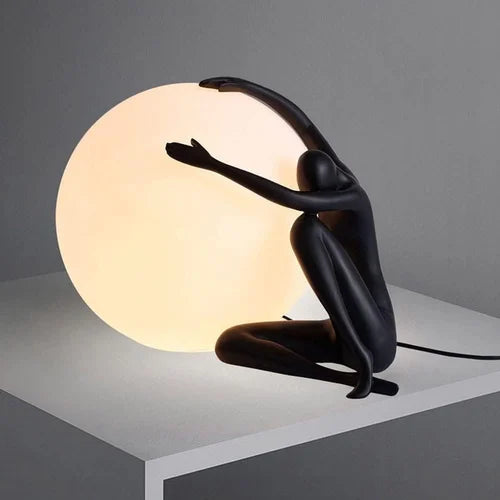 Ahuja International Fiberglass Human Shaped Table Lamp/Floor Lamp, Modern Ball Hugger Art Sculpture Lamp for Home Interiors, Indoor Lighting