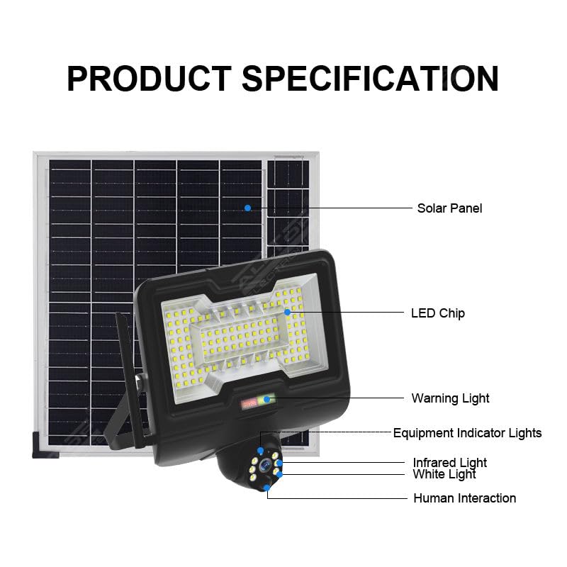 Ahuja International Yodha WiFi Solar CCTV with 150W Solar Flood Light, 5MP FHD PTZ Security Camera, Human Detection, Two-Way Audio, Night Vision, 360° Rotation, IP66 V380 Pro App, 256GB SD Support