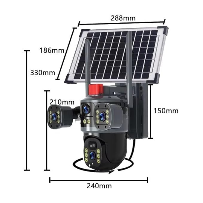 AHUJA INTERNATIONAL Eye WiFi 3 View Solar Double Dual Lens 4G/5G Solar CCTV Camera Wireless 2MP+2MP PTZ Security with Night Vision, Human Detection, 2-Way Audio, V380 Pro App, 128GB Support, IP66
