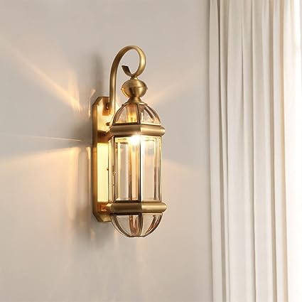 Ahuja International Waterproof Wall Light – Brass Exterior Light with Clear Glass for Outdoor Areas: Porch, Entry, Patio, Restaurant and Balcony