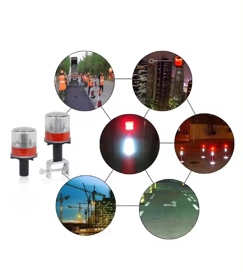 AHUJA INTERNATIONAL Solar High-Visibility Road Safety Signal Positioning Traffic 3W Cone Road Construction Guardrail Solar Blinker Warning Light with Emergency Beacon Flashing Light