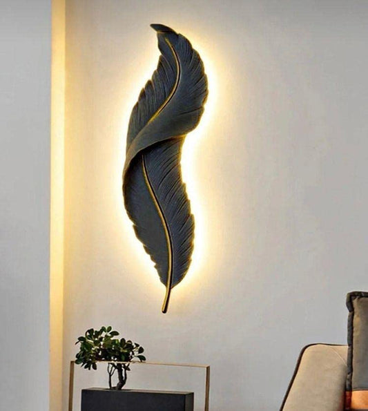 Ahuja International Led Wall Sconce for Bedroom Luxury Black Best Living Room Light Fixture Modern Feather Design Indoor Lustre New Resin Lamp Black (650 MM)