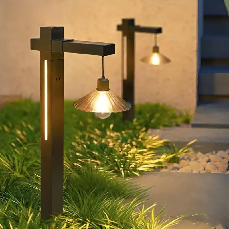 AHUJA INTERNATIONAL Solar Bollard Crown Solar Light Vintage Solar Pathway Lights Waterproof Lantern Inspired Design Black Garden Light