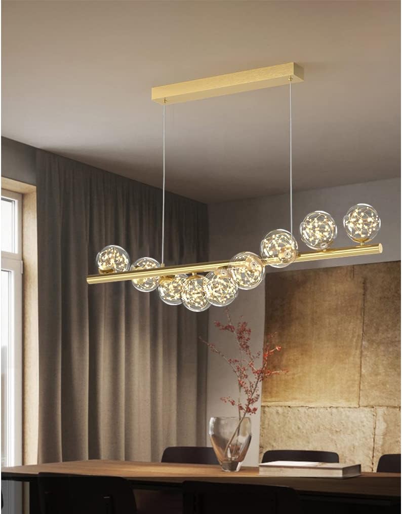 Ahuja international  9-Light Linear Dining Room Island Pendant with Postmodern Metallic Finish and Glass Ball Shades - White Product details