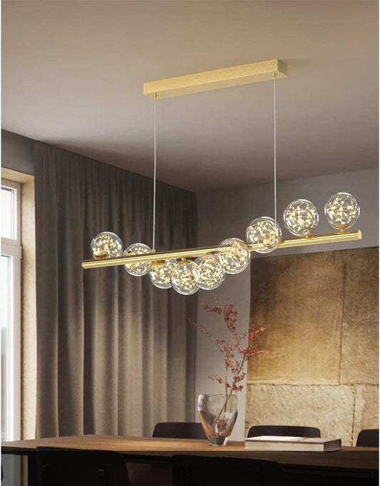 Ahuja international  9-Light Linear Dining Room Island Pendant with Postmodern Metallic Finish and Glass Ball Shades - White Product details