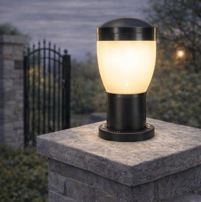 AHUJA INTERNATIONAL Garden Gate Light 7W Outdoor Pillar Light Fence Column Plastic Shell with Glass Exterior Post Lamp Suitable for Courtyard, Terrace, Balcony Gate Light Warm White , Size 320mm