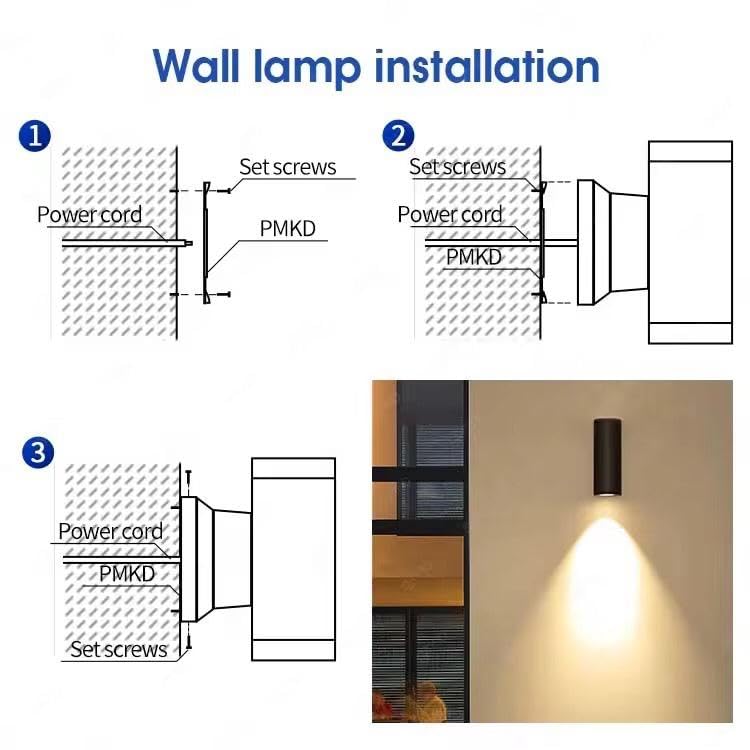 AHUJA INTERNATIONAL 10 Watt Cylinder Up Down Light Black Body Wall Lamp Indoor Outdoor Wall- Warm White