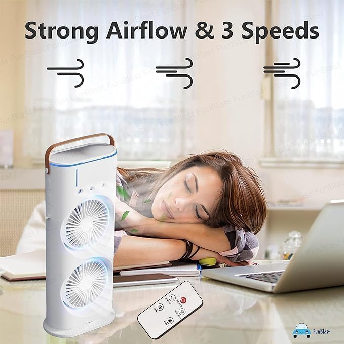Ahuja International Mini Air Cooler, USB Desk Fan, Personal Evaporative Cooler with 7 Colors Light, 1/2/3 H Timer, 3 Wind Speeds and 3 Spray Modes for Office, Home, Travel Mini Fan