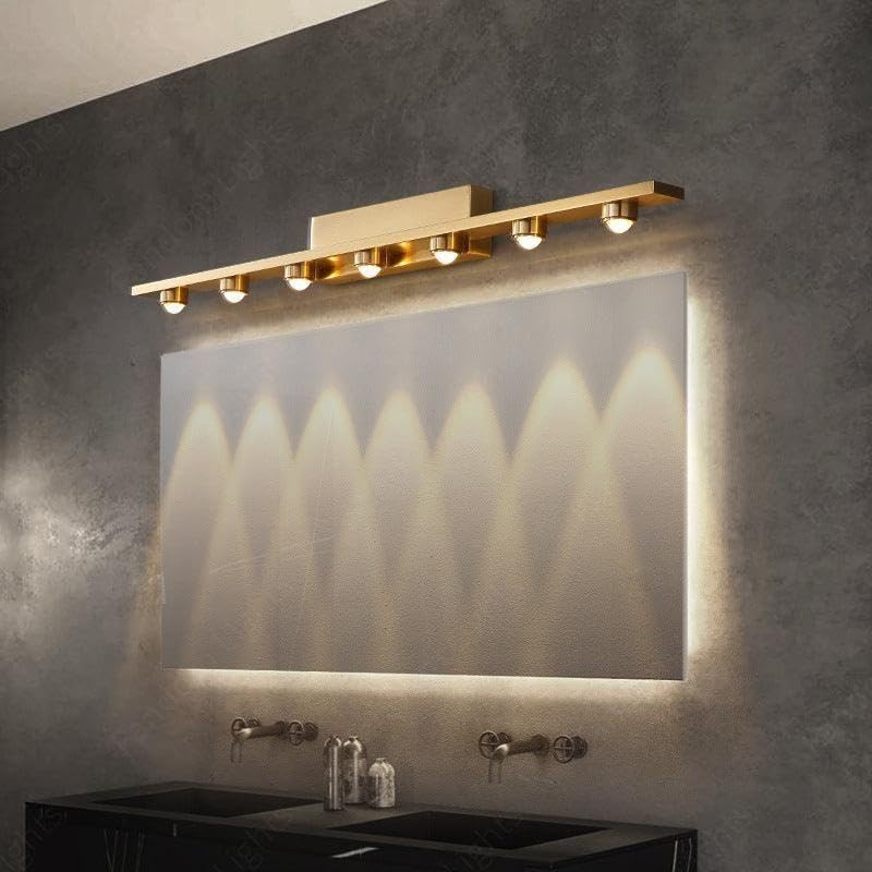 AHUJA INTERNATIONAL Modern LED Wall Sconce Mirror Light Brass Gold Finish Hardwired Vanity Light Fixture for Bathroom Mirror, Bedroom, Living Room, Hallway, Accent Home Wall Lihght