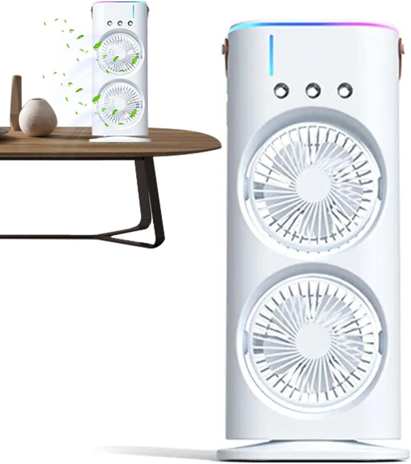 Ahuja International Mini Air Cooler, USB Desk Fan, Personal Evaporative Cooler with 7 Colors Light, 1/2/3 H Timer, 3 Wind Speeds and 3 Spray Modes for Office, Home, Travel Mini Fan