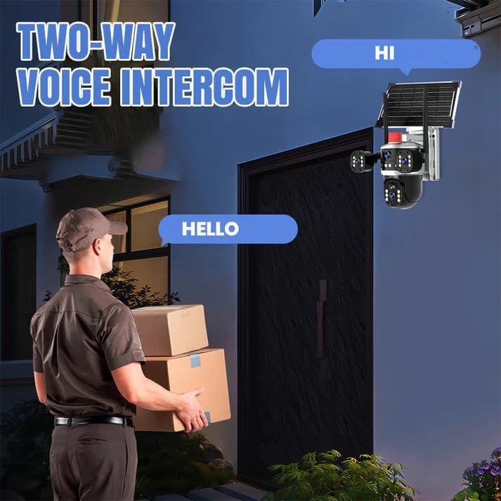 AHUJA INTERNATIONAL Eye Sim 3 View Solar Double 4G/5G Wireless Security CCTV Camera with Solar Panel Dual 2MP FHD Lens Night Vision, Human Detection, 10000mAh Battery, 2-Way Audio, IP66 V380 Pro App