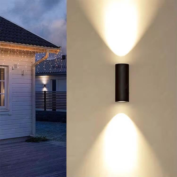 AHUJA INTERNATIONAL 10 Watt Cylinder Up Down Light Black Body Wall Lamp Indoor Outdoor Wall- Warm White