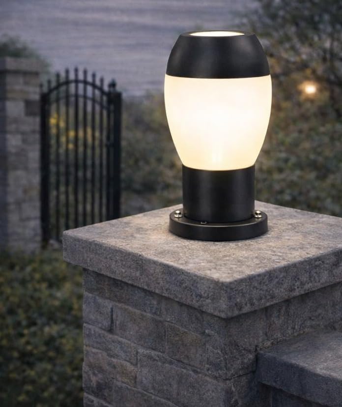 AHUJA INTERNATIONAL Garden Gate Light 7W Outdoor Pillar Light Fence Column Plastic Shell with Glass Exterior Post Lamp Suitable for Courtyard, Terrace, Balcony Gate Light Warm White , Size 320mm