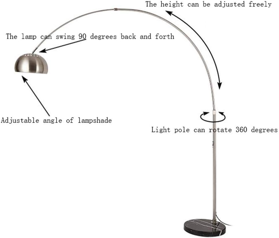 Silver Arc Floor Lamp with White marble base, Modern Living Room Reading Lamp, Used for Office Metal Main Body, Adjustable Arch Floor Lamp, Marble Bottom