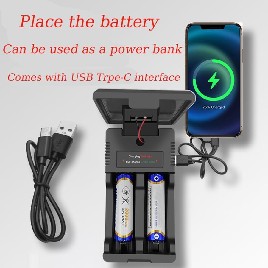 Ahuja International Solar Universal Dual Battery Charger Case Box,Battery Charger Multi Munctional Type C Intelligent Lithium Battery Holder for 26650,21700,18650,18500,16340,14500 Battery Boxs