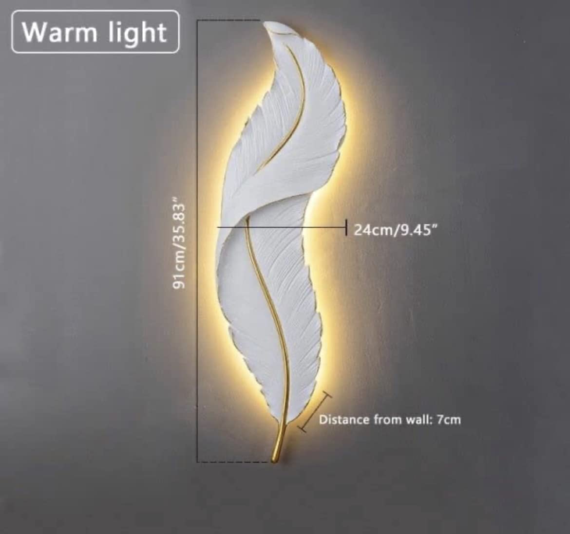 Ahuja International White  LED Wall Light Resin Wall Light Modern Feather Shaped Wall Light Indoor Living Room Wall Lights for Bedroom Hallway Creative Home Decoration (900 MM)