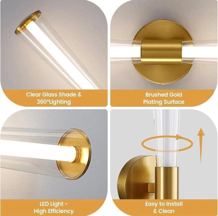 AHUJA INTERNATIONAL Modern Stylish Luxurious Sleek Long Tube Wall Light 18W Brushed Gold Finish Fixture for Bedside, Hallways, Hotel Room Wall Light 500 MM ,Warm White, Cool White, Natural White