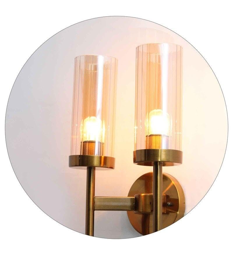 AHUJA INTERNATIONAL Modern Contemporary Long Glass Wall Light,Cylinder Shade, Brass Gold Finish, Indoor Wall Mount Light Fixture, Golden for Living Room, Bedroom, Café & Home Décor Wall Lamp