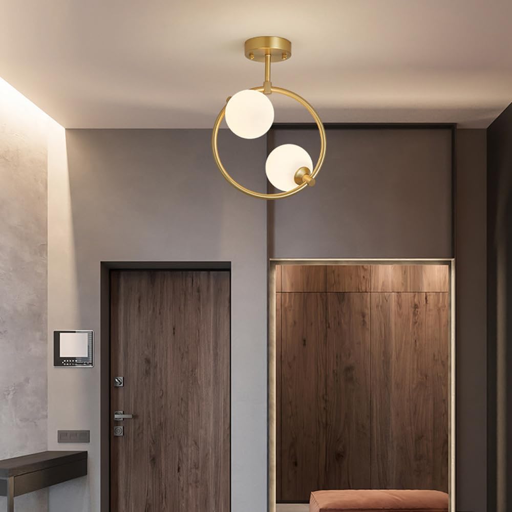 AHUJA INTERNATIONAL-Light Glass Ball Ceiling Light with Bulb Modern Brass Ceiling Light Fixture Nordic Entryway Hallway Close to Ceiling Lights Home Balcony Flush Mount Ceiling Light