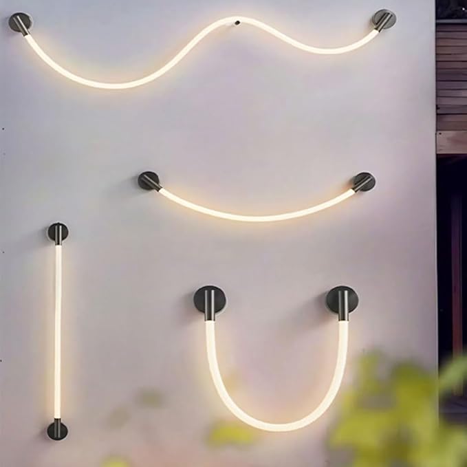 Ahuja International Wall Lamps Long Outdoor Wall Light Modern Stainless Steel Cylinder Wall Mount Lighting Silica Gel Wall Washer Lamp Braided Fiber Linear Anti-Rust LED Decor Wall for Stairs Porch Garden