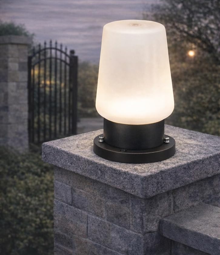 AHUJA INTERNATIONAL Garden Gate Light 7W Outdoor Pillar Light Fence Column Plastic Shell with Glass Exterior Post Lamp Suitable for Courtyard, Terrace, Balcony Gate Light Warm White , Size 320mm