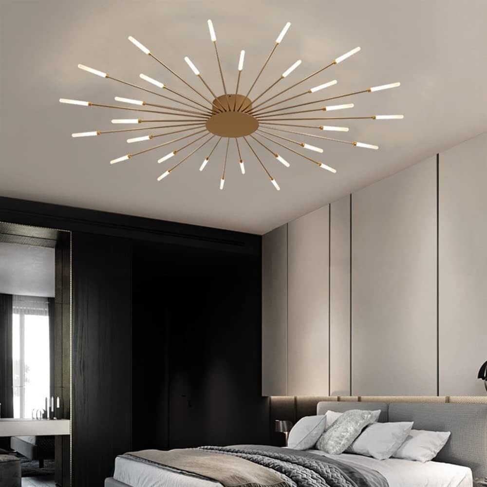 Ahuja international 30 Light Gold Body Glass Spike LED Chandelier Ring for Living Room Lamp - Warm White