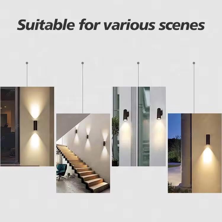 AHUJA INTERNATIONAL 10 Watt Cylinder Up Down Light Black Body Wall Lamp Indoor Outdoor Wall- Warm White