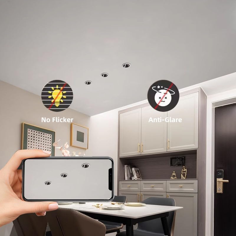 AHUJA INTERNATIONAL Modern Smart App Base WiFi, Add Device Ceiling Recessed 7 Watts APP Control Bluetooth,Secure Installation Cob Light 2-Year Warranty - 60 mm Cut Out, Warm White