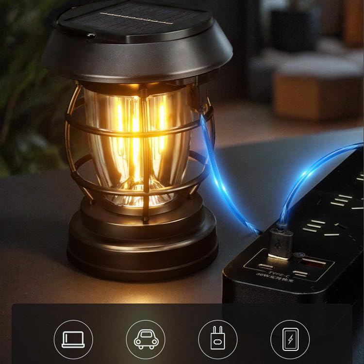 Ahuja International Solar Sensor Camping Hanging Vintage Style Lanterns Rechargeable Portable, Tabletop Lantern, Waterproof for Tent Night Light Indoor/Outdoort Lanterns Light