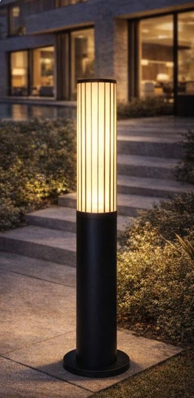 AHUJA INTERNATIONAL Modern Bollard Garden Light 18W Cylindrical Shape Black Body Outdoor Light Fixture for Outdoor Pathways, Lawns, Entrances, Driveways, and Landscape Light Warm White