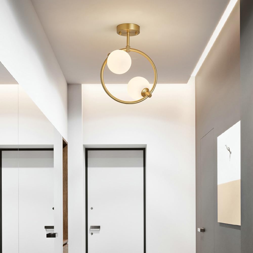 AHUJA INTERNATIONAL-Light Glass Ball Ceiling Light with Bulb Modern Brass Ceiling Light Fixture Nordic Entryway Hallway Close to Ceiling Lights Home Balcony Flush Mount Ceiling Light