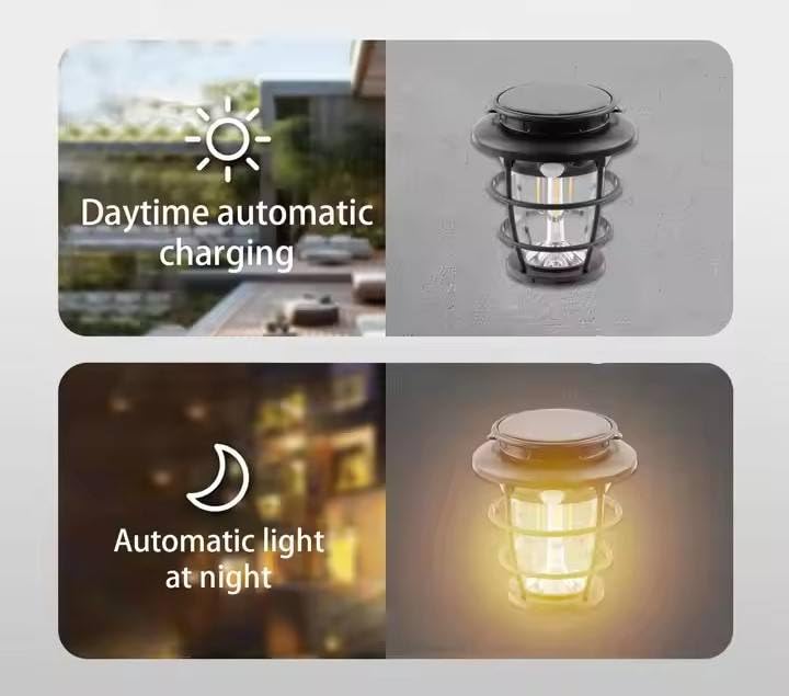 Ahuja International Solar Sensor Camping Hanging Vintage Style Lanterns Rechargeable Portable, Tabletop Lantern, Waterproof for Tent Night Light Indoor/Outdoort Lanterns Light