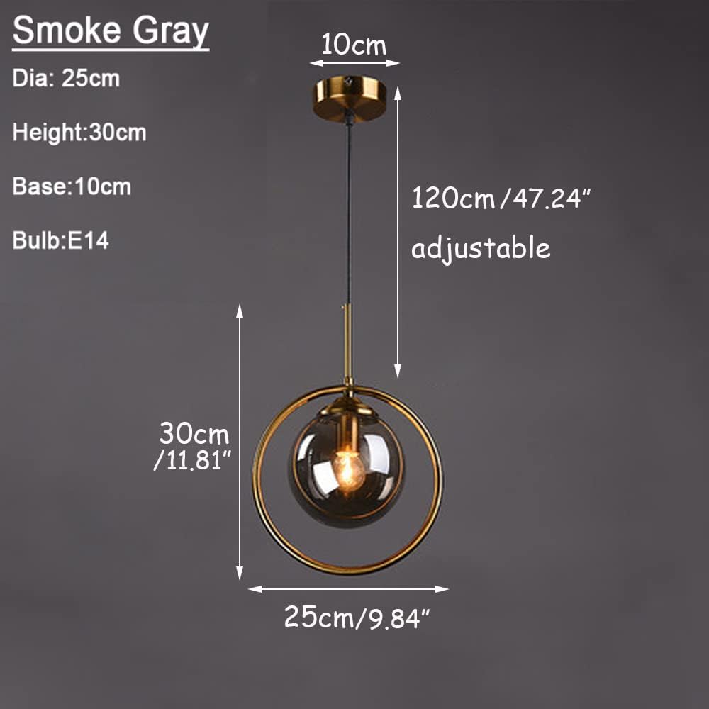 AHUJA INTERNATIONAL gray Pendant Light, Nordic Modern Industrial Pendant Light Crystal Glass Globe Shade Chandelier Bedside Brass Metal Ceiling Hanging Lamp Kitchen Dining Room Indoor Lighting Fixture