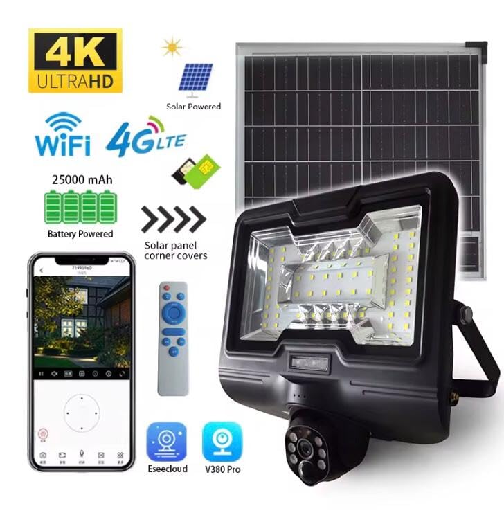 Ahuja International Yodha WiFi Solar CCTV with 150W Solar Flood Light, 5MP FHD PTZ Security Camera, Human Detection, Two-Way Audio, Night Vision, 360° Rotation, IP66 V380 Pro App, 256GB SD Support