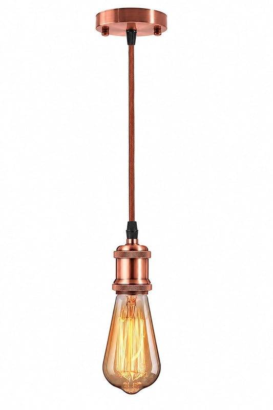 AHUJA INTERNATIONAL Holder Vintage Metal Pendant Light with ST64 Amber Glass Bulb 4W Included E27 Ceiling Hanging Lamp Industrial for Kitchen Café, Bar & Home Décor Rose Copper Pack of 1