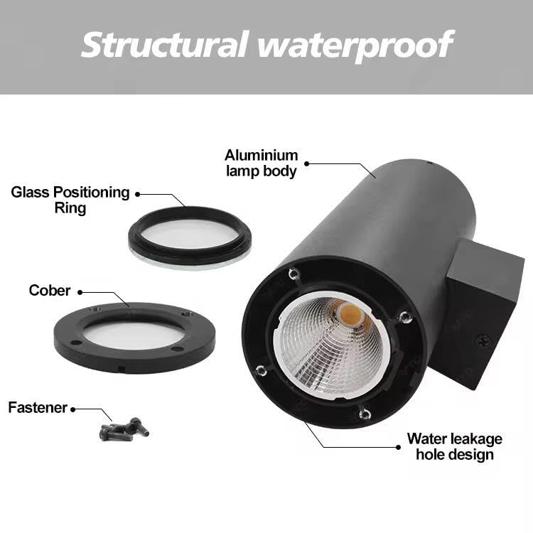AHUJA INTERNATIONAL 10 Watt Cylinder Up Down Light Black Body Wall Lamp Indoor Outdoor Wall- Warm White