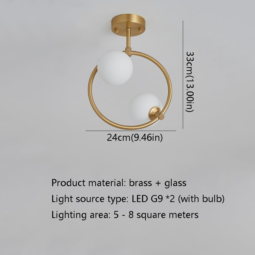 AHUJA INTERNATIONAL-Light Glass Ball Ceiling Light with Bulb Modern Brass Ceiling Light Fixture Nordic Entryway Hallway Close to Ceiling Lights Home Balcony Flush Mount Ceiling Light