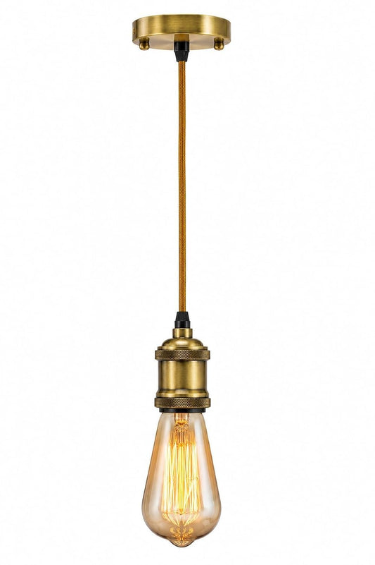 AHUJA INTERNATIONAL Holder Vintage Metal Pendant Light with ST64 Amber Glass Bulb 4W Included E27 Ceiling Hanging Lamp Industrial for Café, Bar & Home Décor Antique Brass Pack of 1