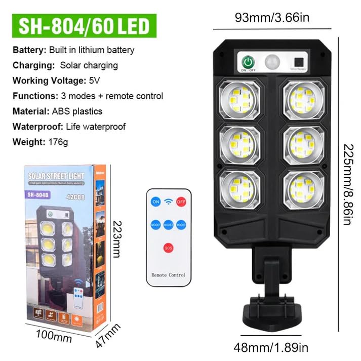 Ahuja International Modern Solar Street Dust-Resistant Light with Motion Sensor 3 Warking Mode 50W Remote Control Road Parks Security for Use,Wall,Yard,Garage,Garden, Home Waterproof Night Spotlight