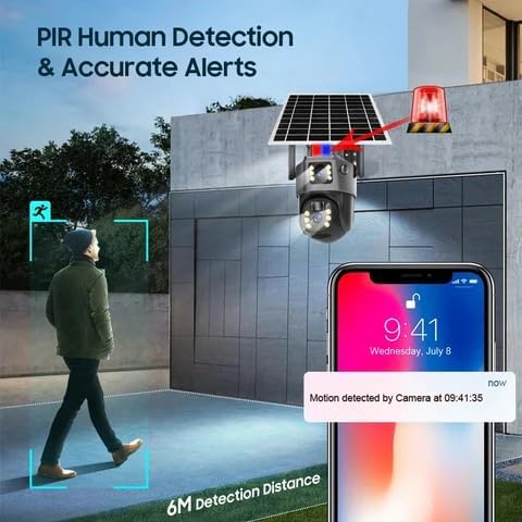 AHUJA INTERNATIONAL WiFi Dual Solar CCTV Camera 5MP+5MP 360° PTZ Wireless Security Camera with Solar Panel & 10000mAh Night Vision, Human Detection, 2-Way Audio, V380 Pro App, IP66 SD Card Support