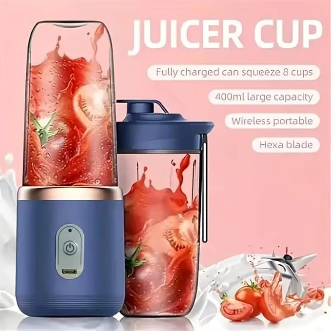 Ahuja International Portable Blender for Smoothies Juices 400ML Compact Jar Soft Fruits 40W Motor Crushes Ice Auto-Stop After 40s 1500mAh Juicer Built-in Jar Rechargeable Mini Blender Bottle Mixer