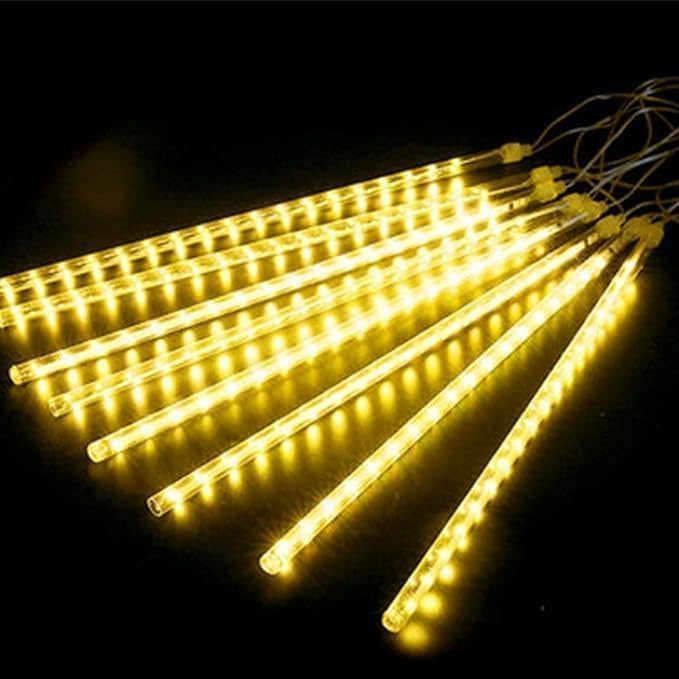 AHUJA INTERNATIONAL 18 /40 Inch Meteor Shower Rain Drop Lights 8 Tubes Falling Icicle Waterproof Outdoor & Hanging Decoration Lights for Christmas Diwali Garden Tree Party Warm White Pack of 1