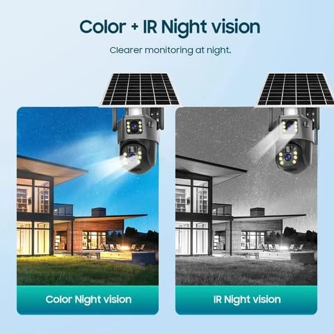 AHUJA INTERNATIONAL WiFi Dual Solar CCTV Camera 5MP+5MP 360° PTZ Wireless Security Camera with Solar Panel & 10000mAh Night Vision, Human Detection, 2-Way Audio, V380 Pro App, IP66 SD Card Support
