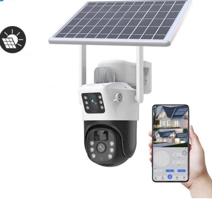 AHUJA INTERNATIONAL Eye SIM Double Camera CCTV Camera 5MP+5MP Dual Lens 4G/5G SIM Enabled Wireless Security Camera 360° Night Vision Human Detection 2-Way Audio V380 Pro App IP66 10000mAh Battery